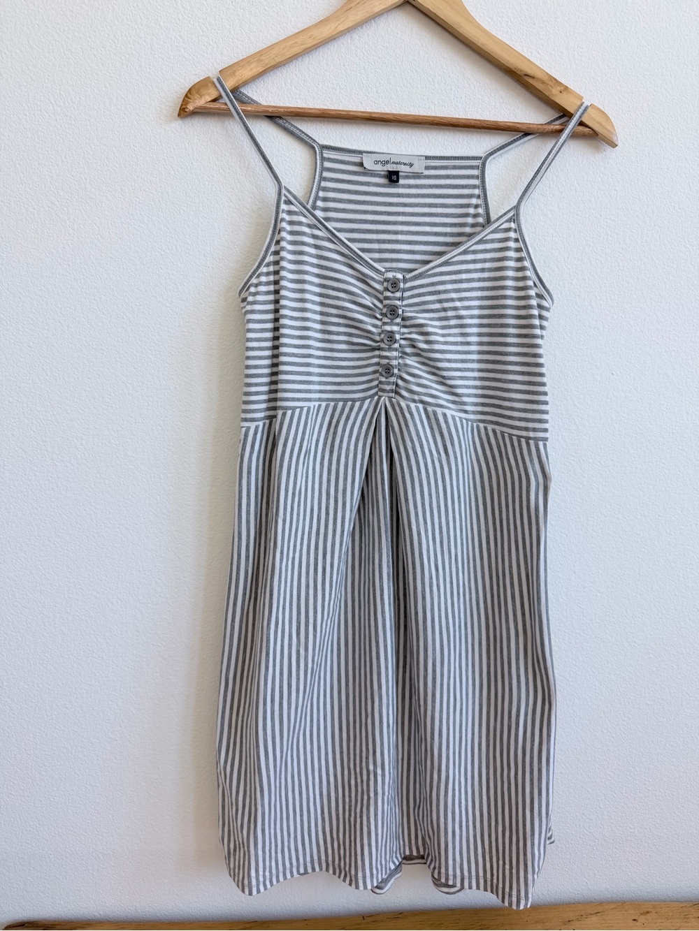 Woman’s Angel Maternity Gray Stripe Button-Front Mini Dress XS